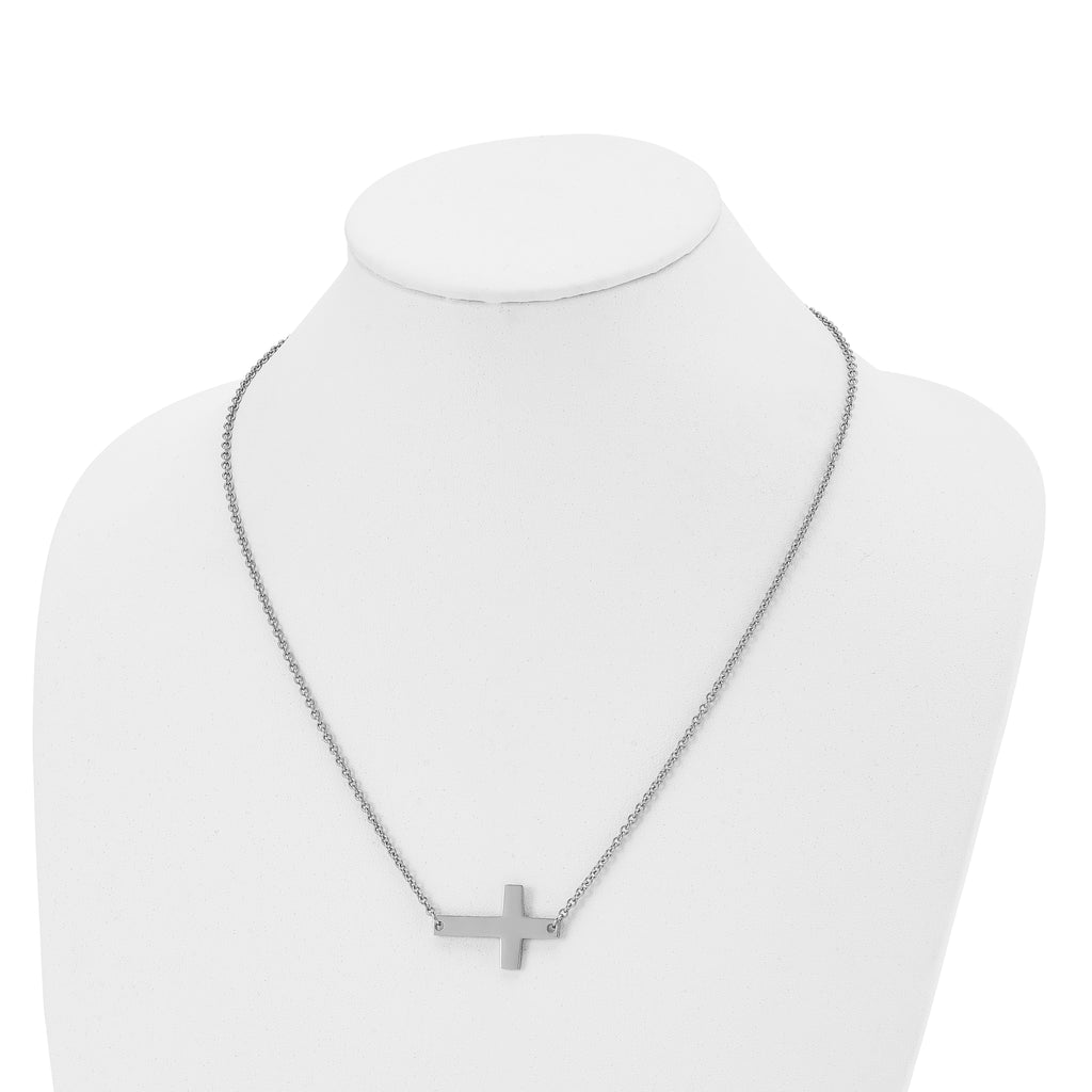 Chisel Stainless Steel Unisex Sideways Cross Necklace Polished Finish