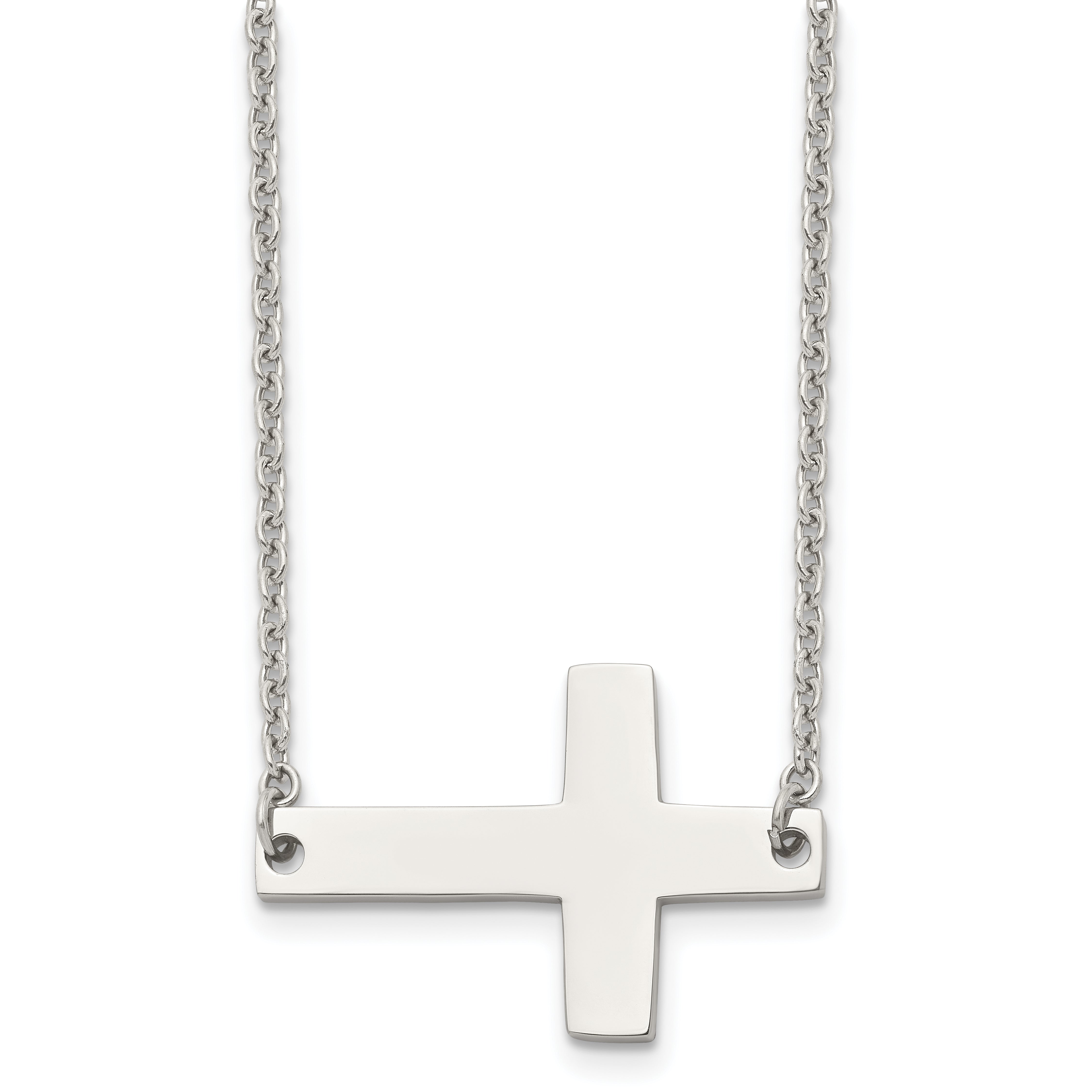 Chisel Stainless Steel Polished Sideways Cross on a 21 inch Cable Chain Necklace Main image