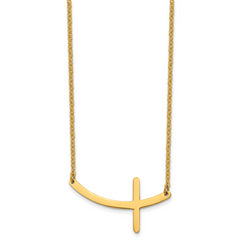 Chisel Stainless Steel Unisex Polished Gold-Tone Sideways Cross Necklace