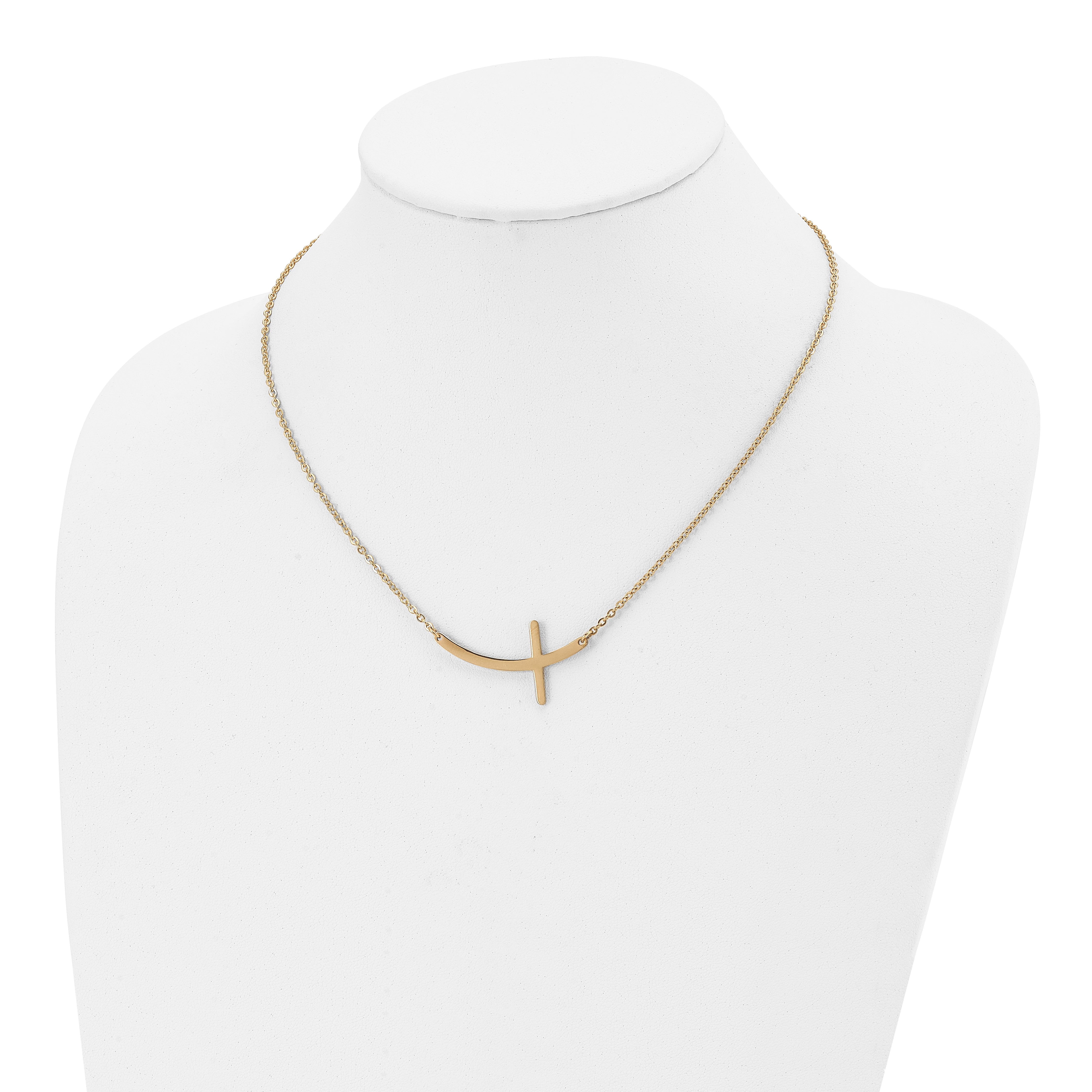 Chisel Stainless Steel Unisex Polished Gold-Tone Sideways Cross Necklace