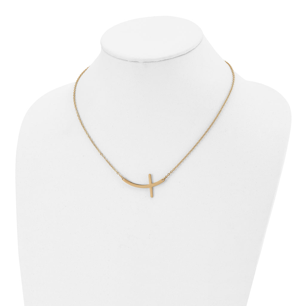 Sideways Cross Necklace in Yellow Gold-Tone Stainless Steel