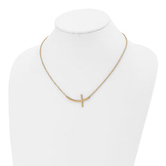 Chisel Stainless Steel Unisex Polished Gold-Tone Sideways Cross Necklace