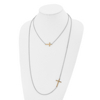 Gold Tone Stainless Steel Layered Necklace with Polished Sideways Cross for Women