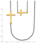 Gold Tone Stainless Steel Layered Necklace with Polished Sideways Cross for Women