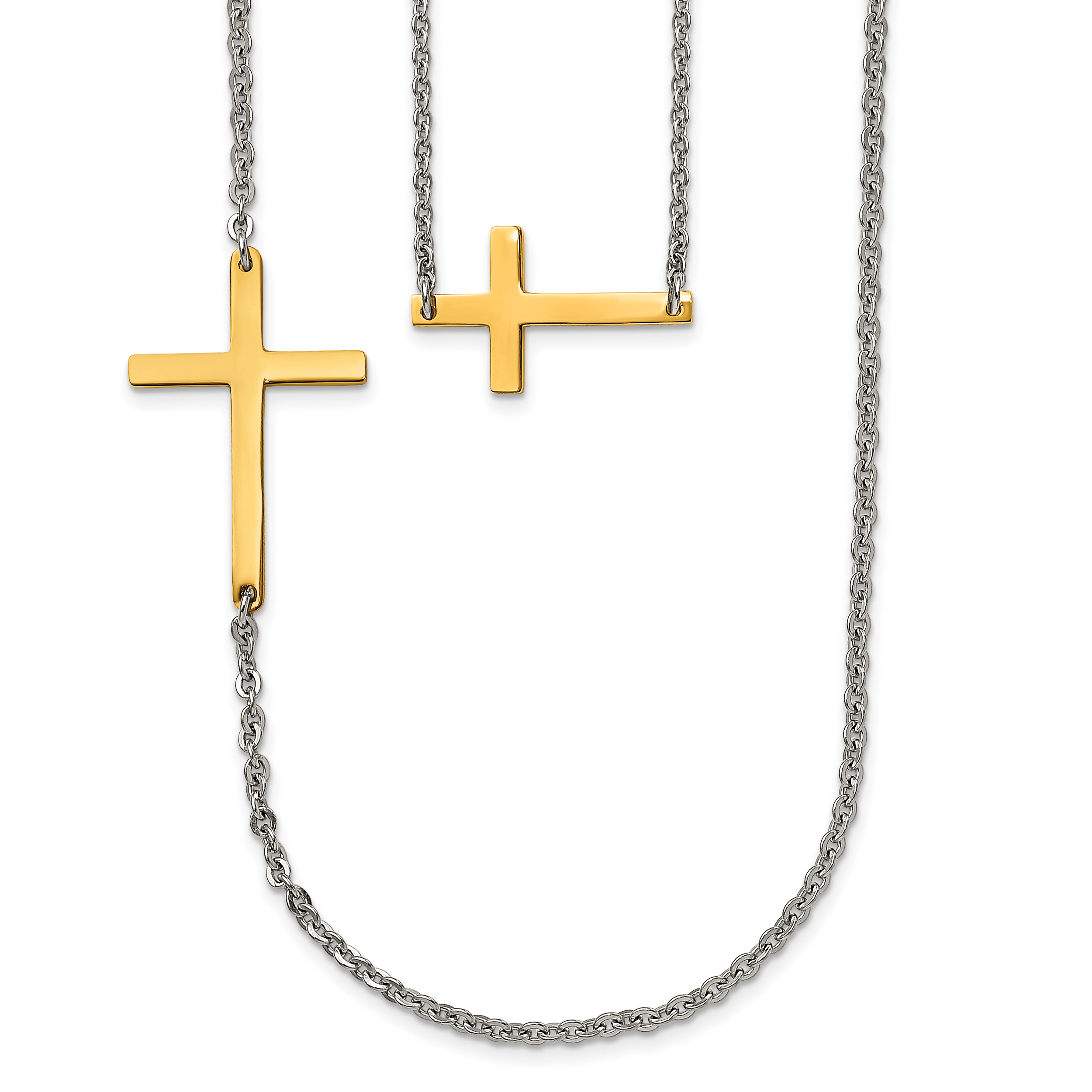 Stainless Steel Double Sideways Cross Layered 18in Necklace Main image