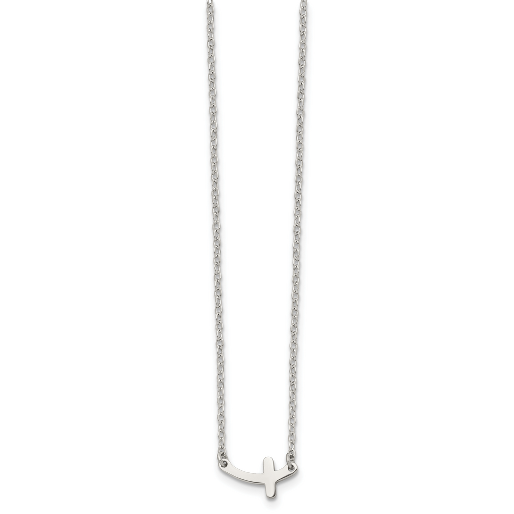 Sideways Cross Necklace in Stainless Steel, 18in