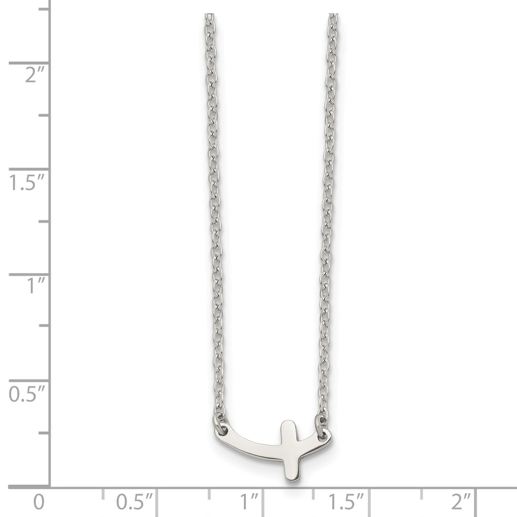 Sideways Cross Necklace in Stainless Steel, 18in