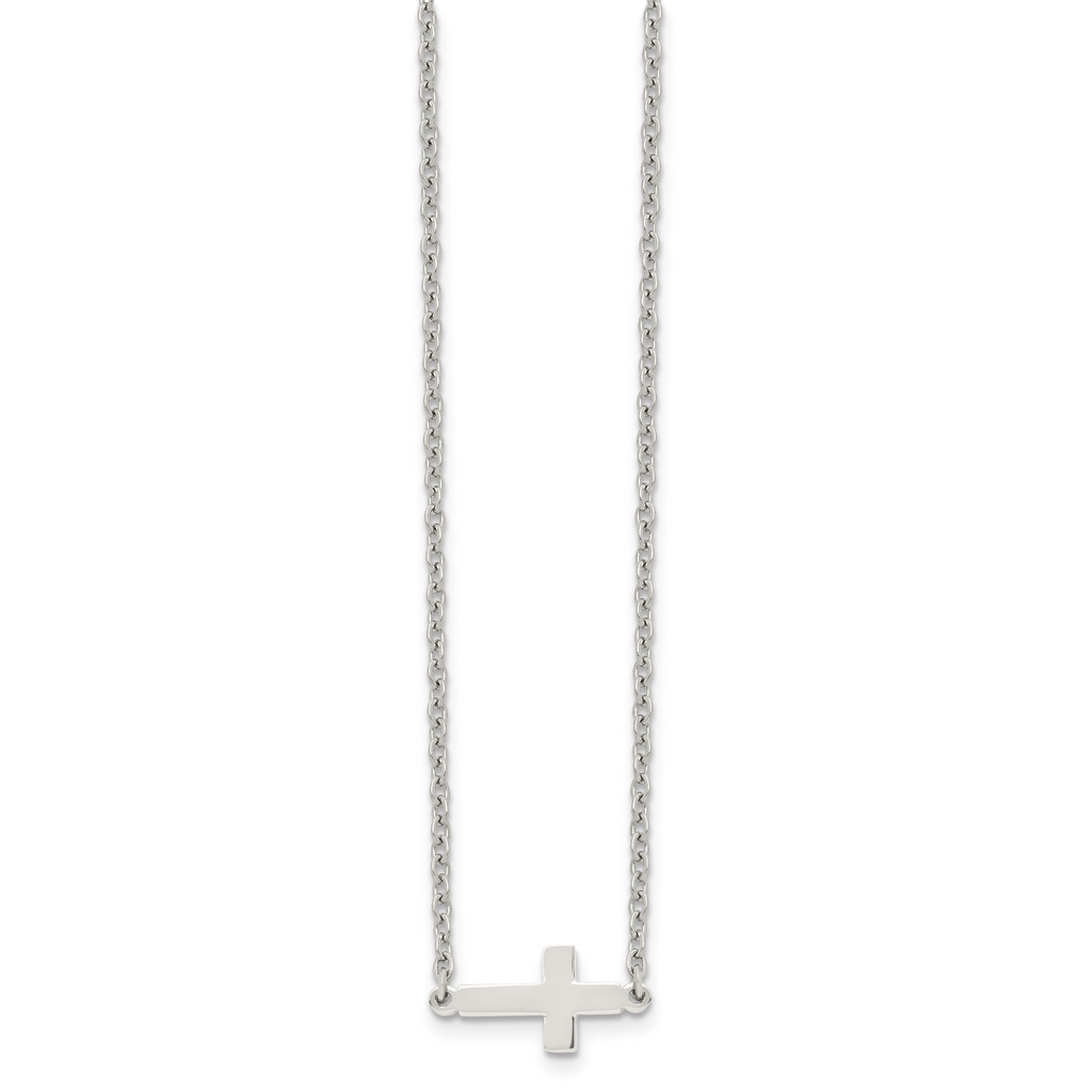 Sophia Jewelers Polished Stainless Steel Unisex Sideways Cross Necklace