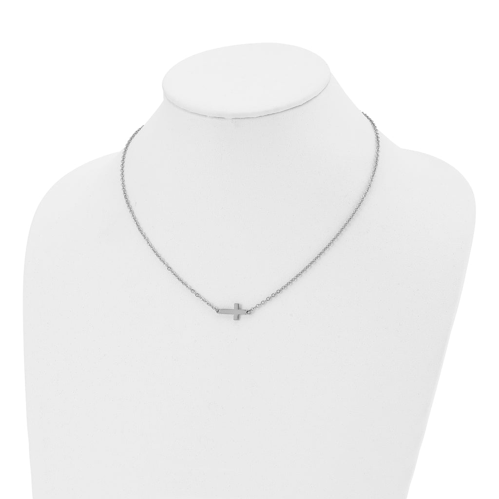 Sophia Jewelers Polished Stainless Steel Unisex Sideways Cross Necklace