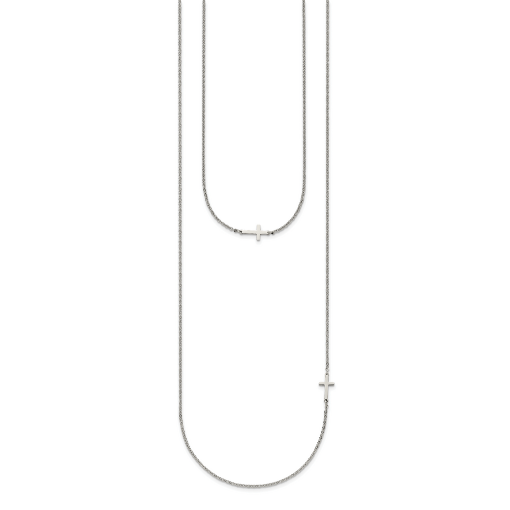 Sideways Cross Necklace in Stainless Steel, 18"