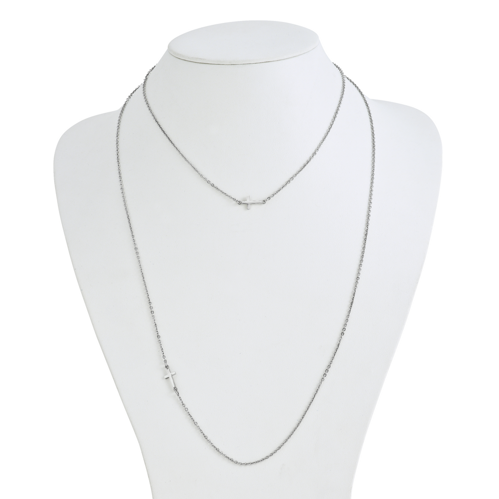Sideways Cross Necklace in Stainless Steel, 18"