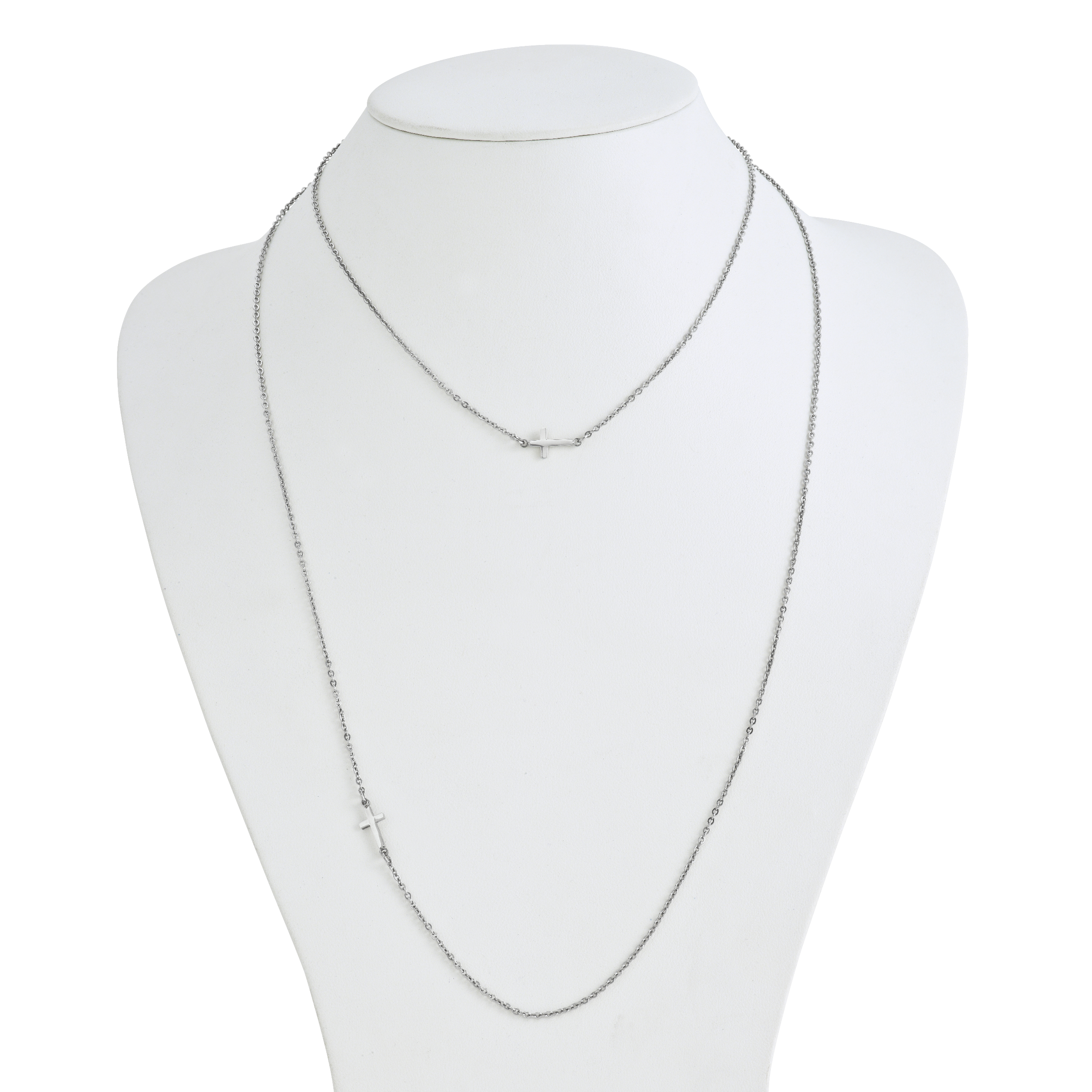 Sideways Cross Necklace in Stainless Steel, 18"
