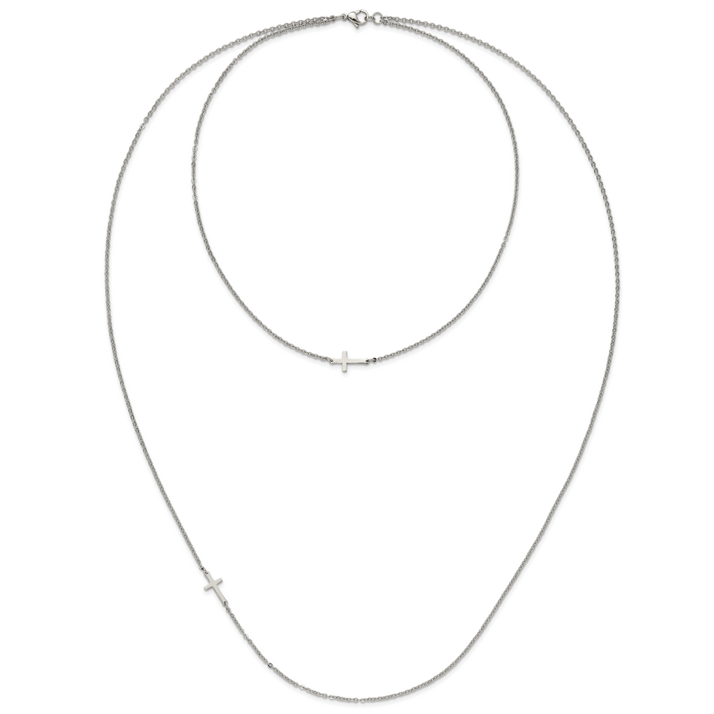 Sideways Cross Necklace in Stainless Steel, 18"