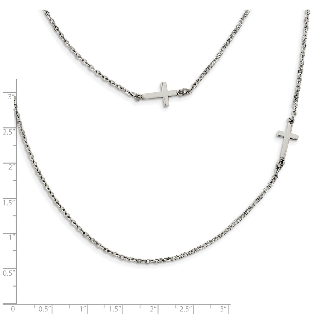 Sideways Cross Necklace in Stainless Steel, 18"