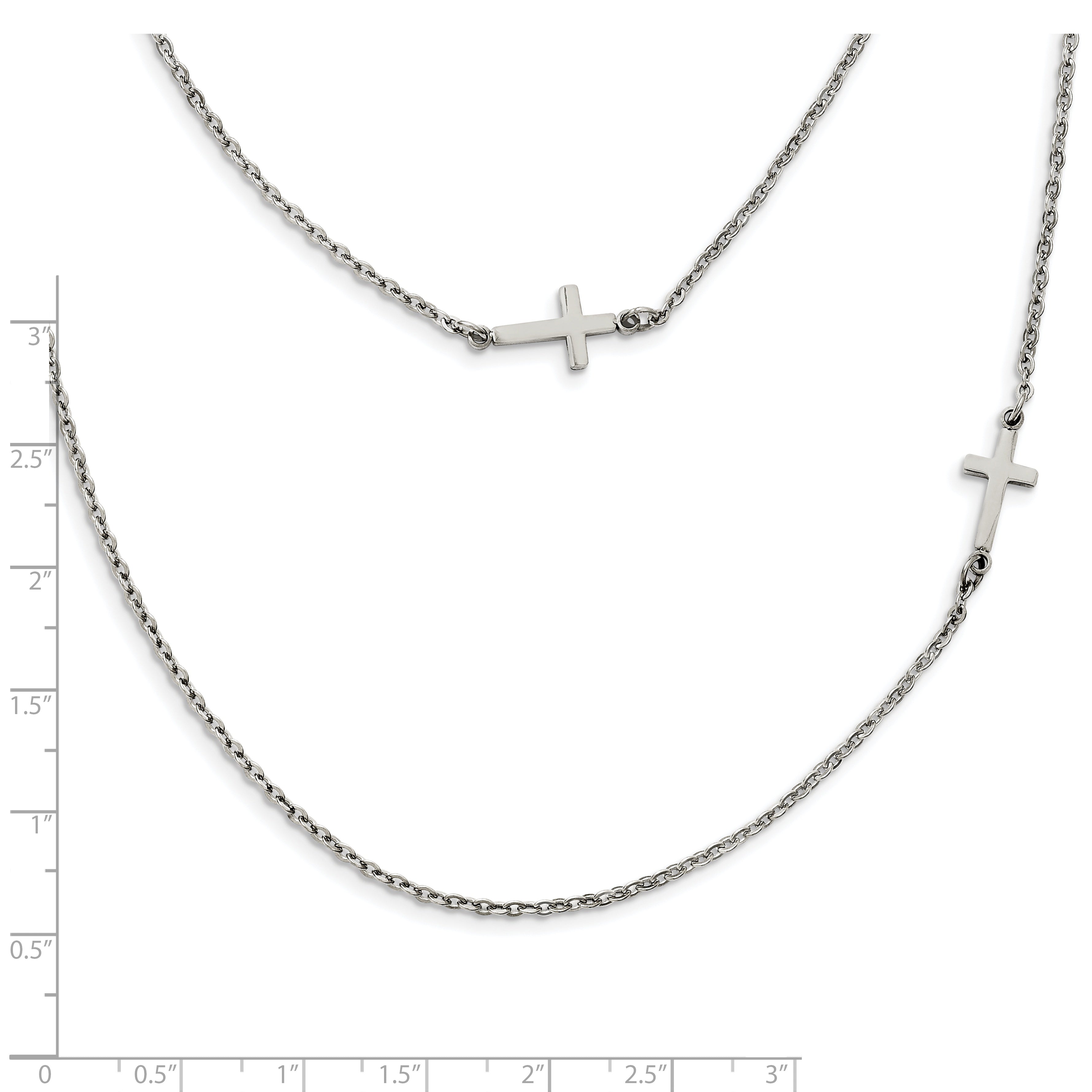 Sideways Cross Necklace in Stainless Steel, 18"