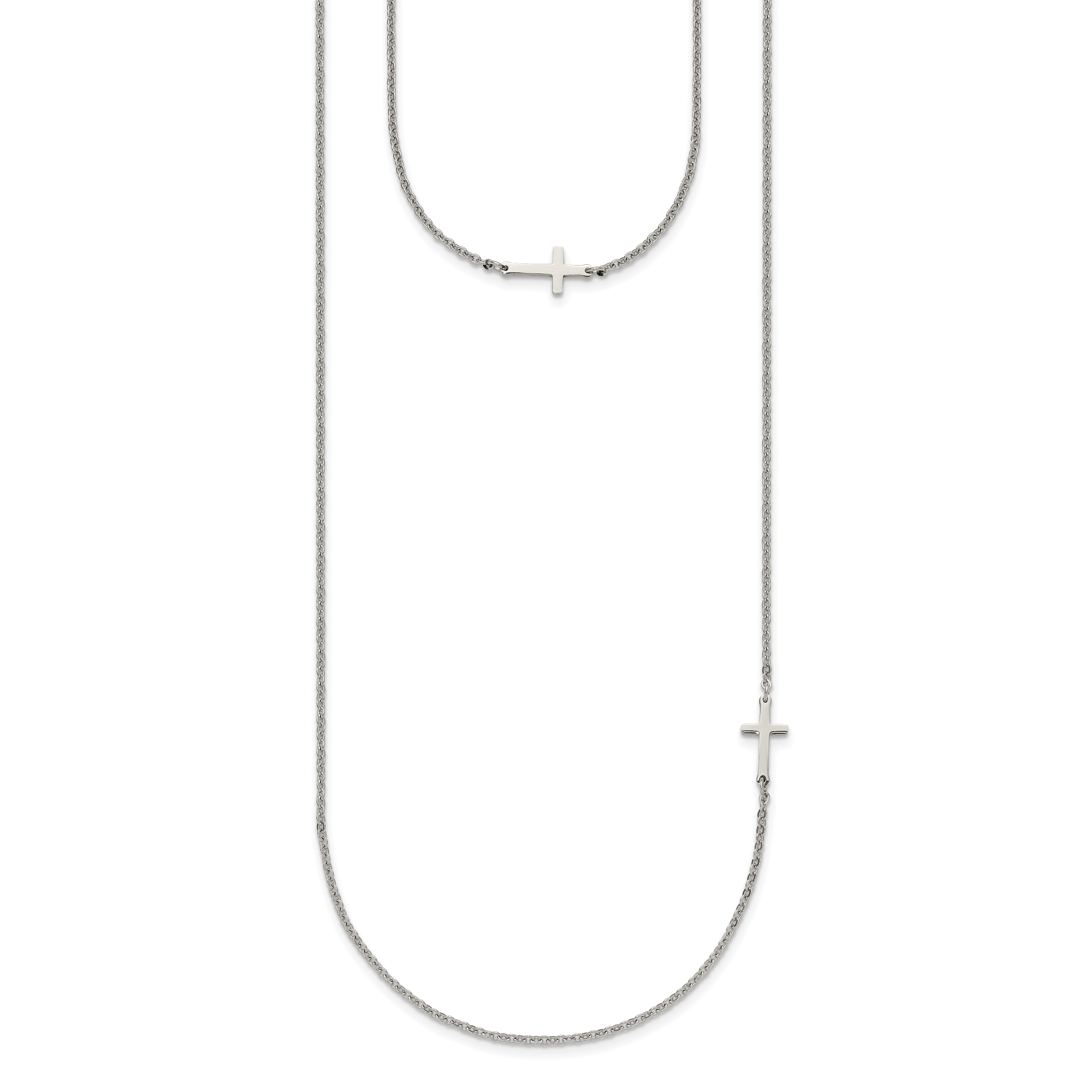 Chisel Stainless Steel Polished Layered Sideways Cross on an 18 inch Cable Chain Necklace Main image