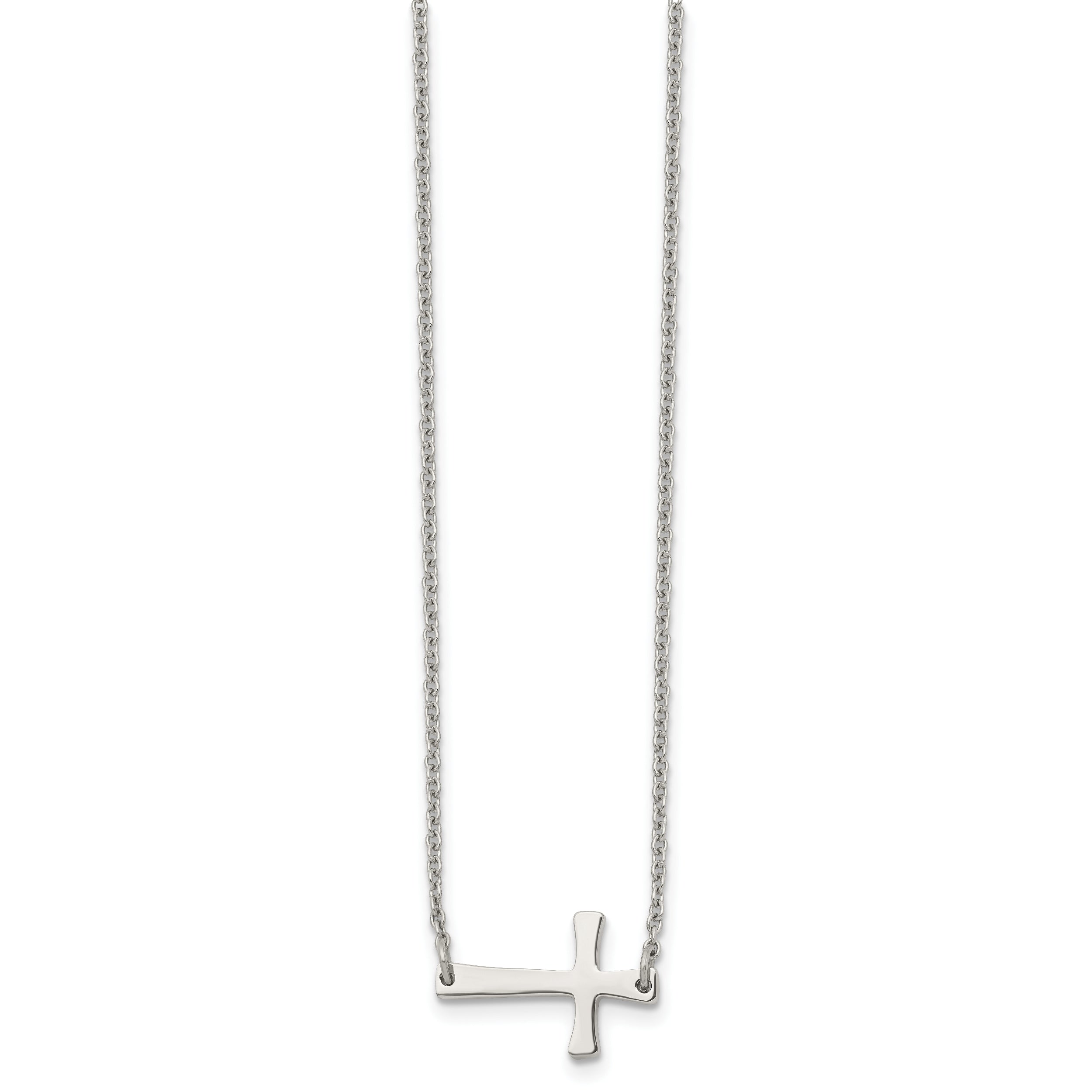 Sophia Jewelers Unisex Polished Stainless Steel Sideways Cross Necklace