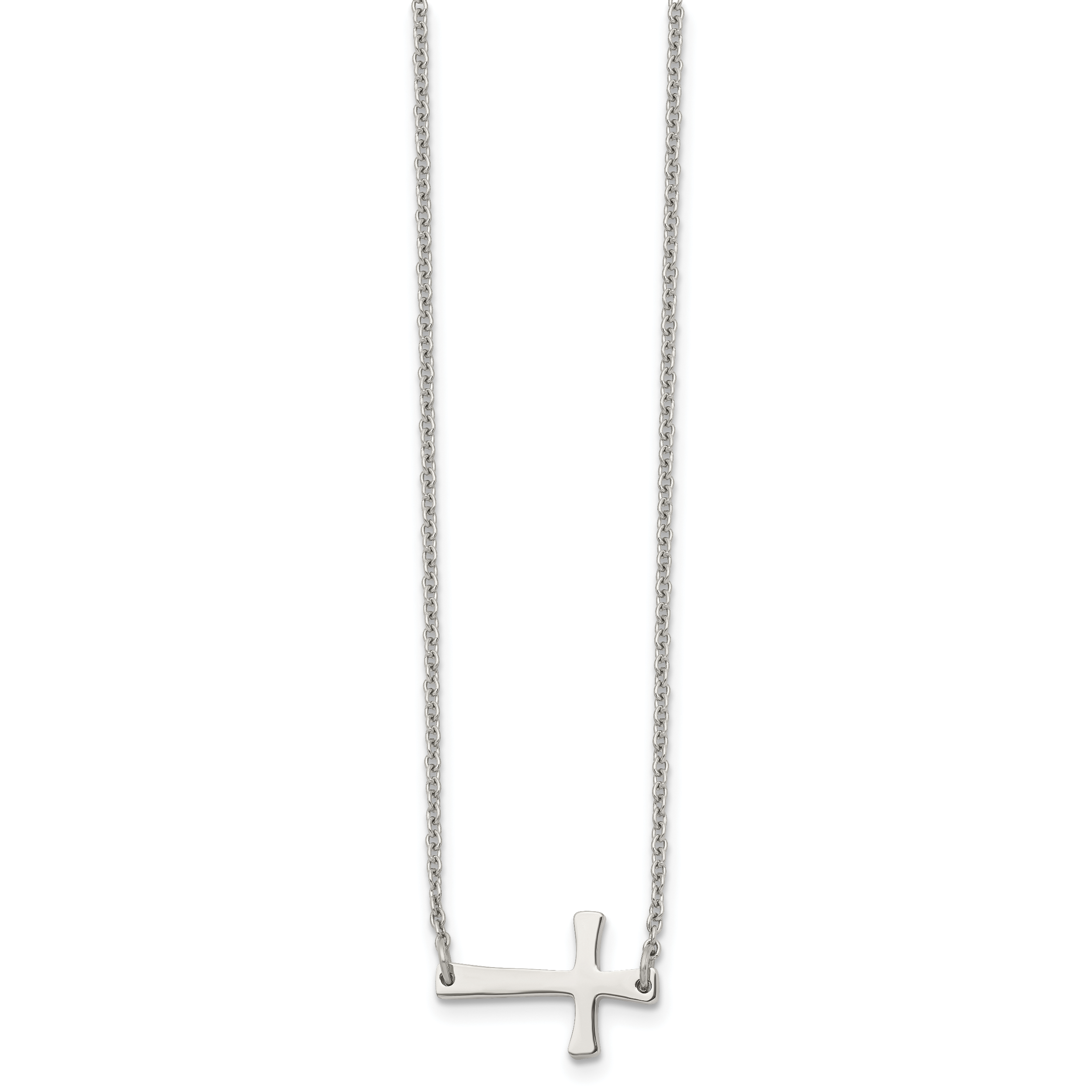 Sophia Jewelers Unisex Polished Stainless Steel Sideways Cross Necklace