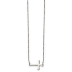 Sophia Jewelers Unisex Polished Stainless Steel Sideways Cross Necklace