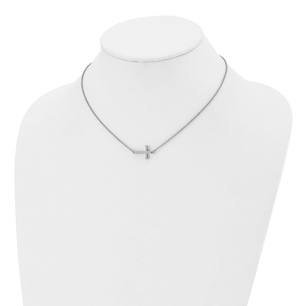 Sophia Jewelers Unisex Polished Stainless Steel Sideways Cross Necklace