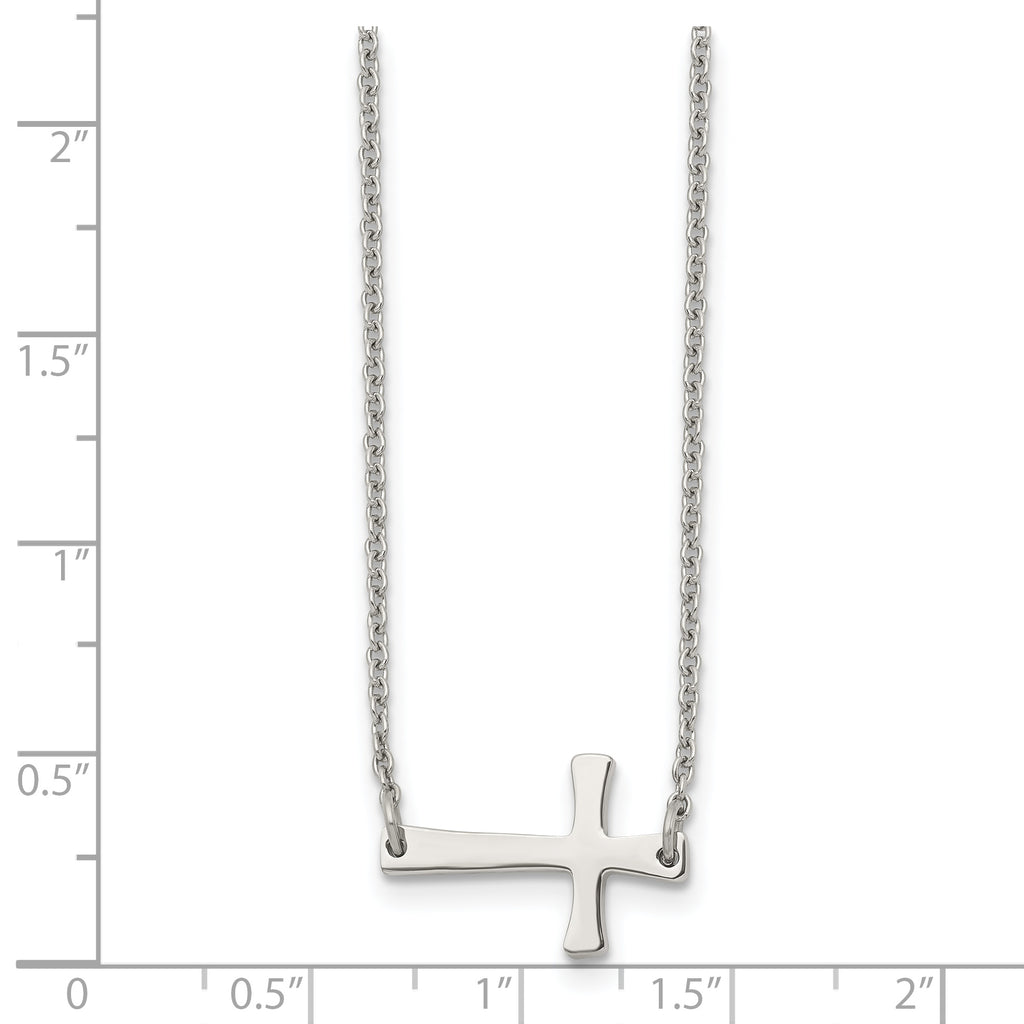 Sophia Jewelers Unisex Polished Stainless Steel Sideways Cross Necklace