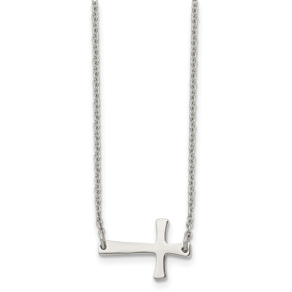 Chisel Stainless Steel Polished Sideways Cross on a 16 inch Cable Chain Necklace