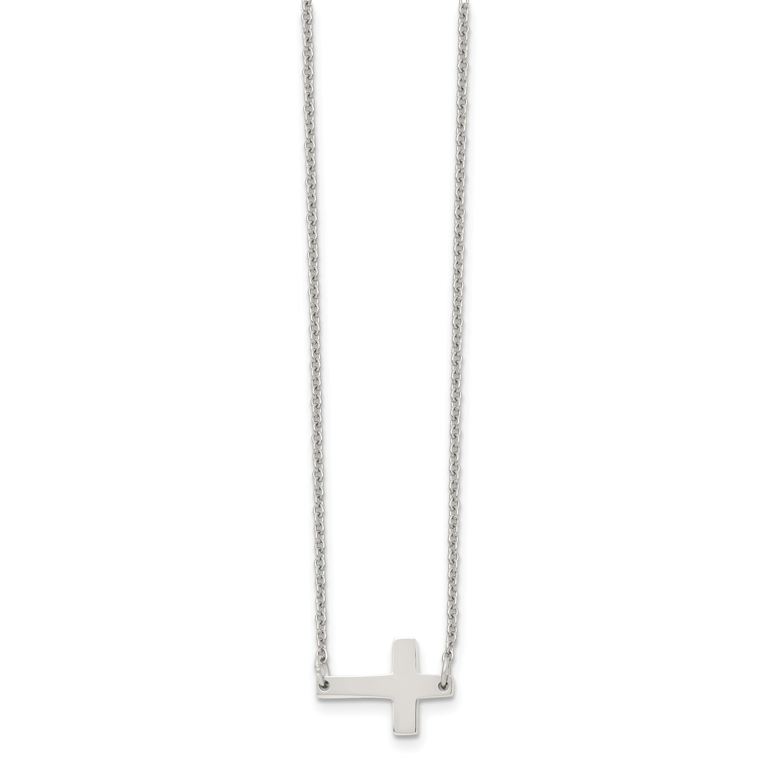 Sophia Jewelers Polished Stainless Steel Unisex Sideways Cross Necklace Gift Ready