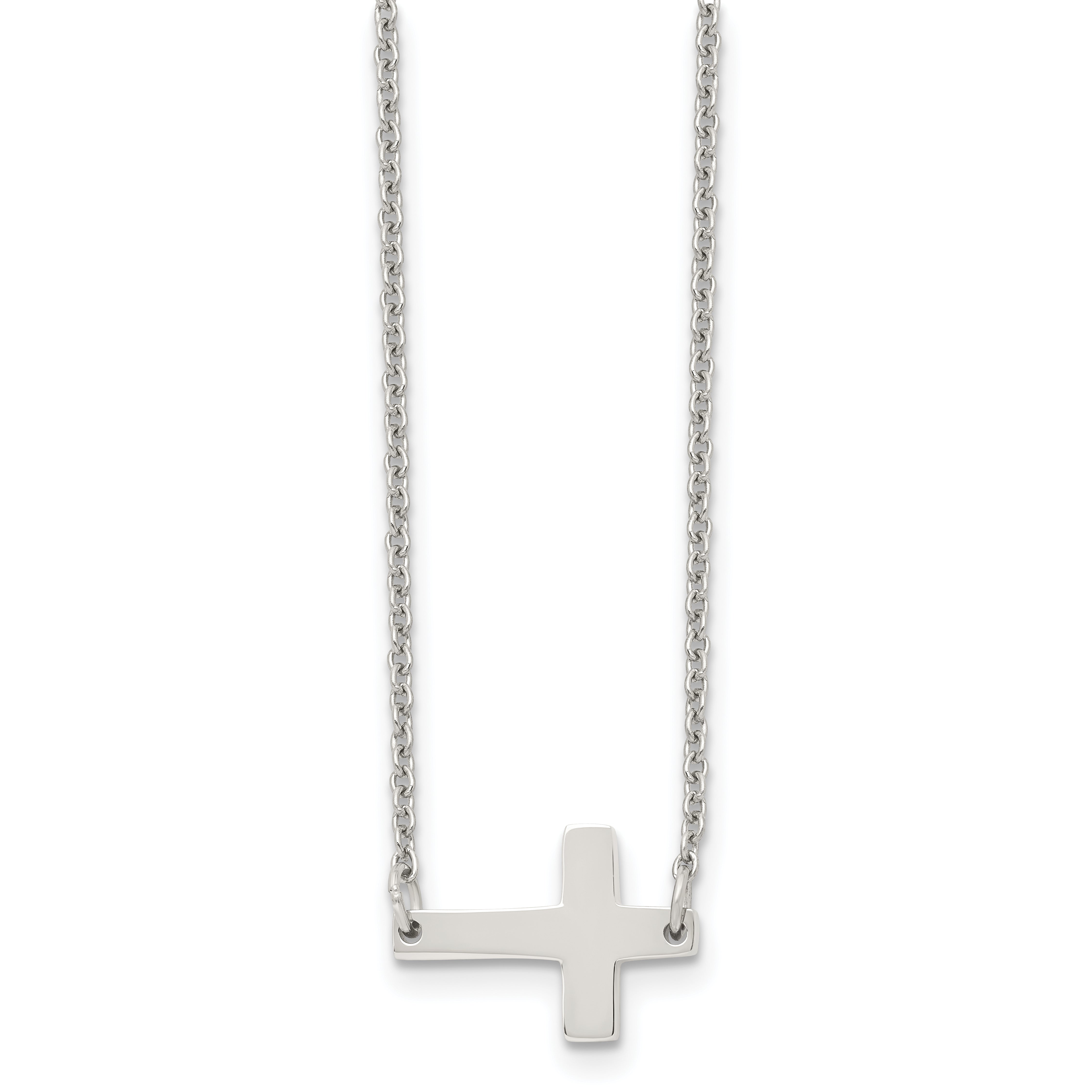 Chisel Stainless Steel Polished Sideways Cross on a 16 inch Cable Chain Necklace Main image