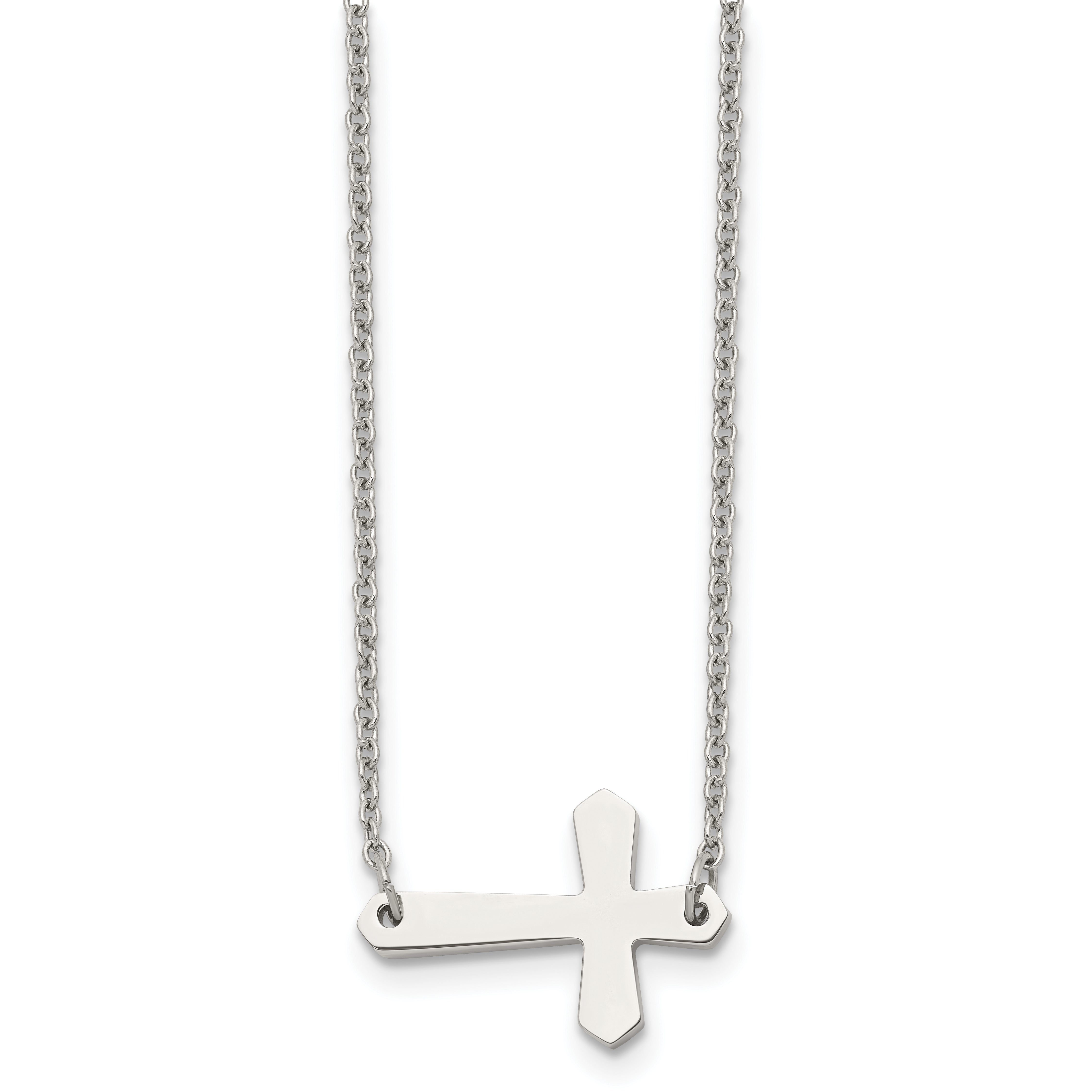 Chisel Stainless Steel Polished Sideways Cross on a 17 inch Cable Chain Necklace Main image
