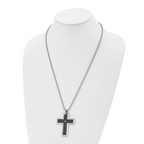 Sophia Jewelers Stainless Steel Diamond Cross Pendant with Carbon Fiber Inlay