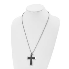 Sophia Jewelers Stainless Steel Diamond Cross Pendant with Carbon Fiber Inlay