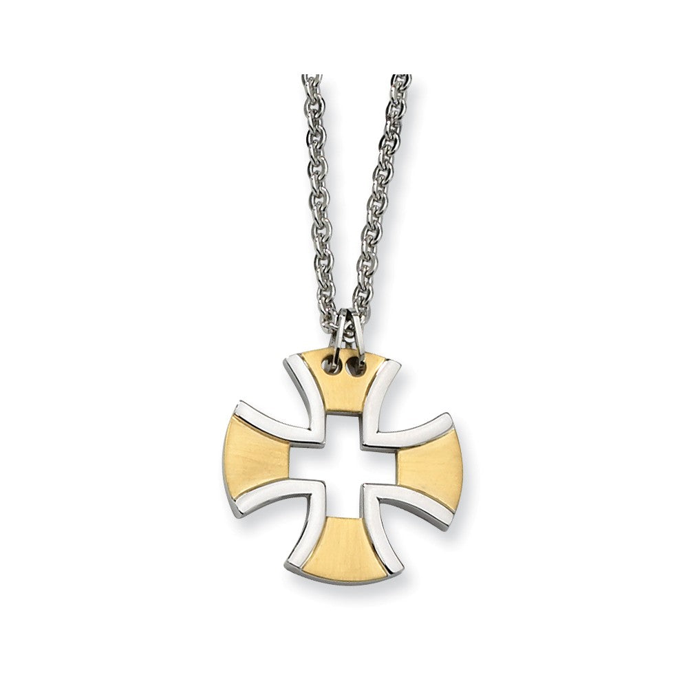 Sophia Jewelers Polished Yellow IP-Plated Cross Necklace 18in Stainless Steel