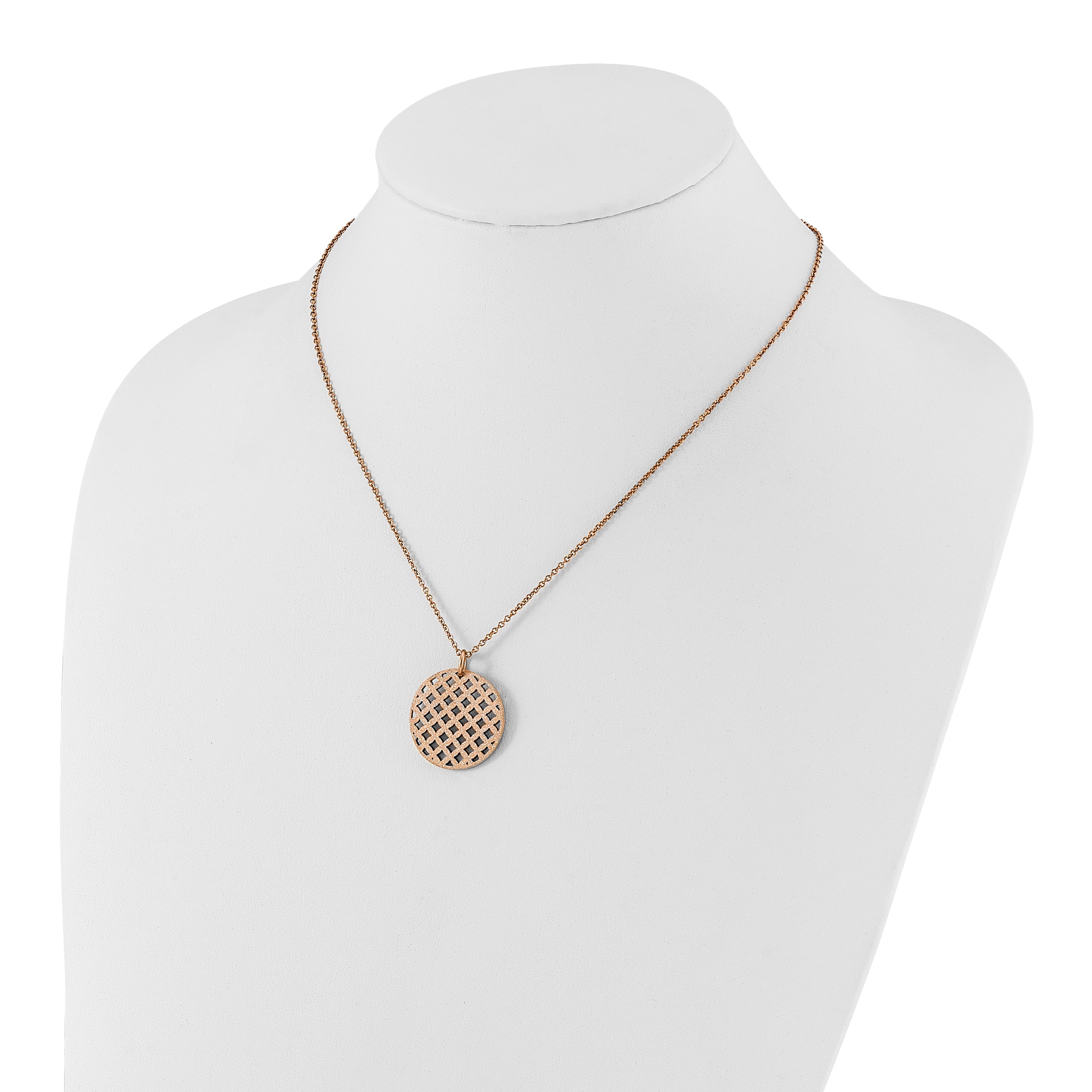 Rose-Tone Textured Circle Necklace in Stainless Steel Secondary image