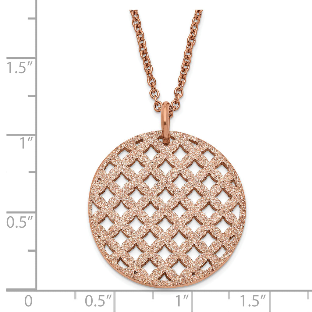 Rose-Tone Textured Circle Necklace in Stainless Steel