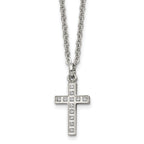 Laser-Cut Cross 2-Piece Necklace in Stainless Steel with CZ