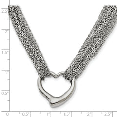 Chisel Stainless Steel Polished Heart on a 17 inch Cable Chain Multi Strand Necklace