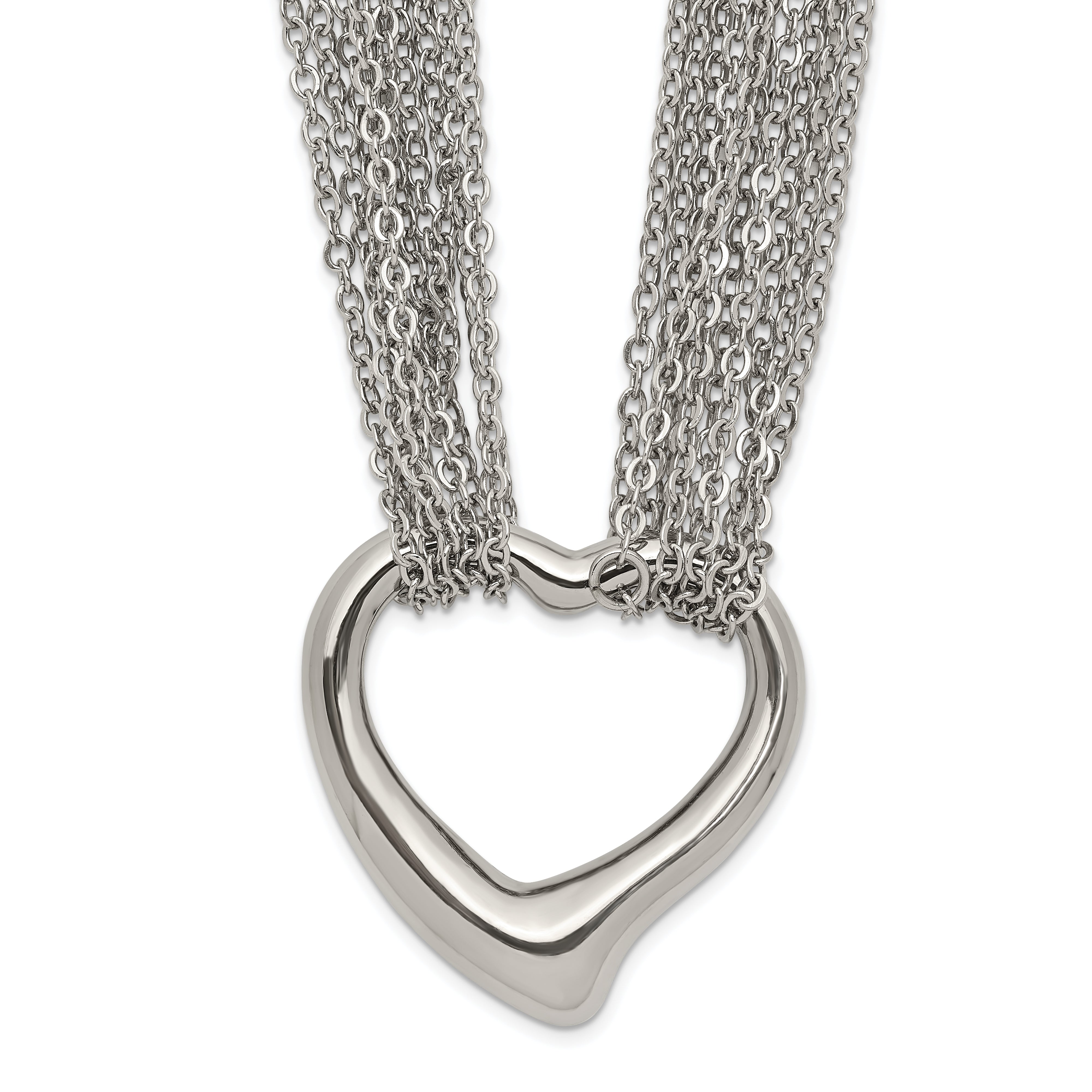 Chisel Stainless Steel Polished Heart on a 17 inch Cable Chain Multi Strand Necklace