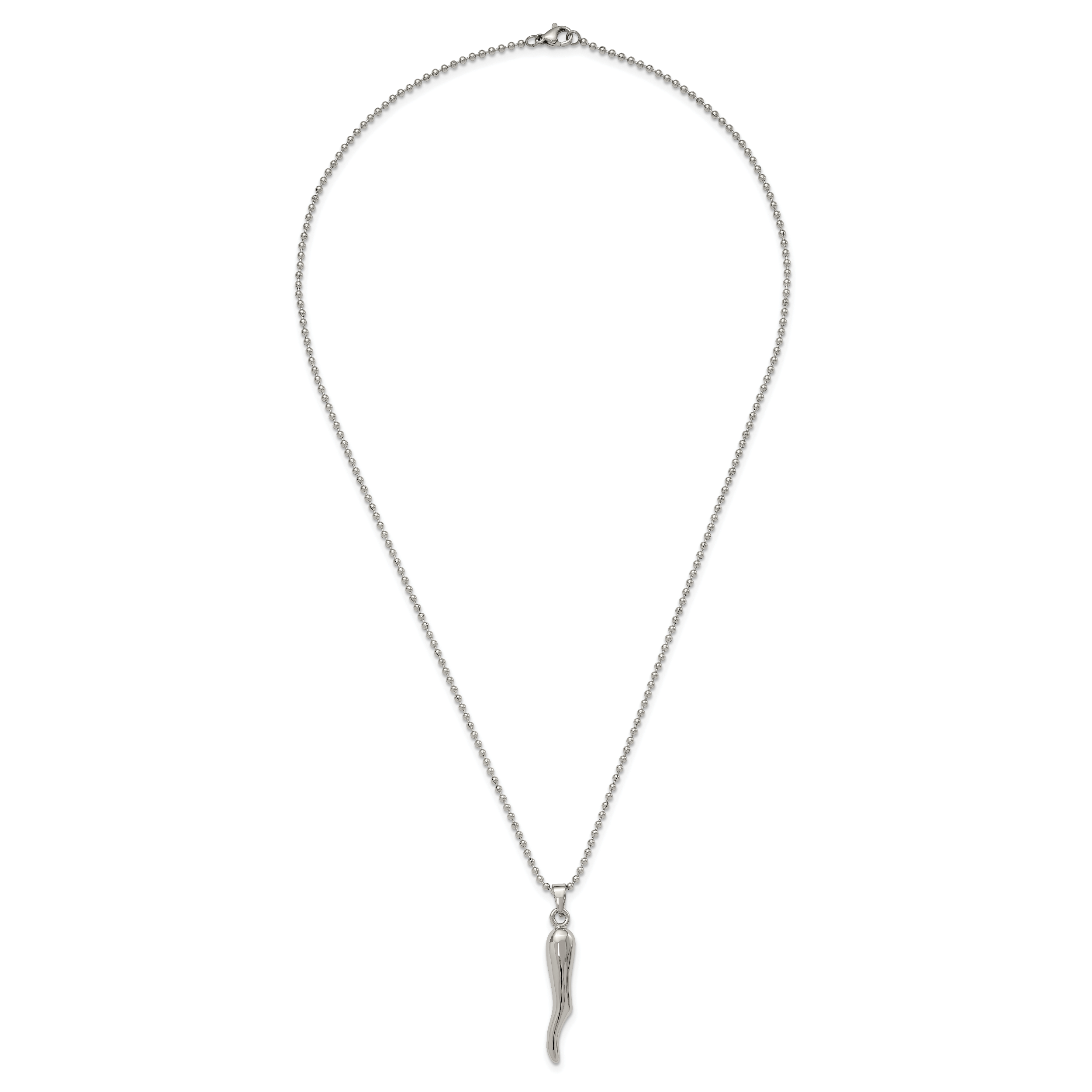 Chisel Stainless Steel Polished Italian Horn Pendant on a 22 inch Ball Chain Necklace