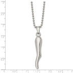 Chisel Stainless Steel Polished Italian Horn Pendant on a 22 inch Ball Chain Necklace