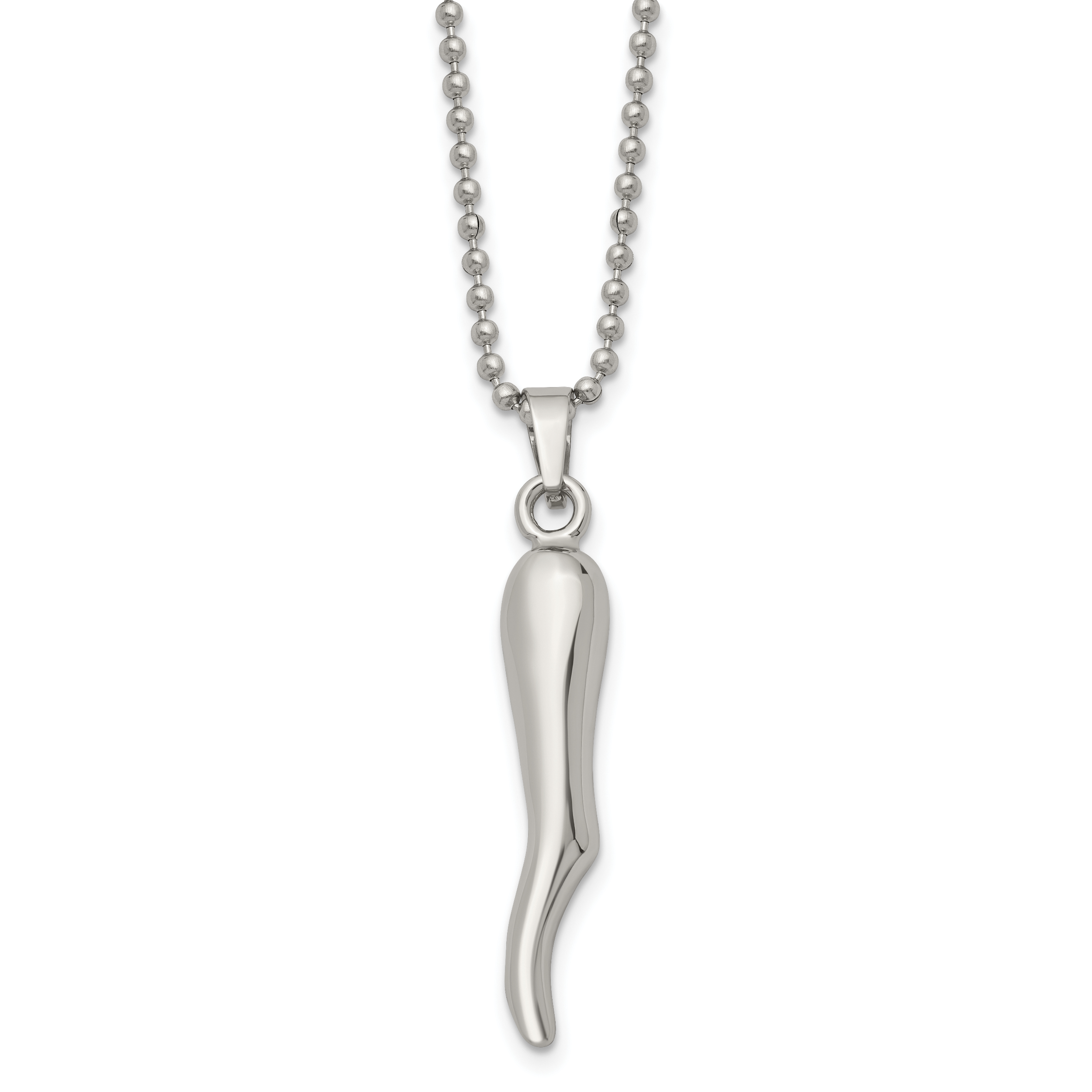 Chisel Stainless Steel Polished Italian Horn Pendant on a 22 inch Ball Chain Necklace Main image