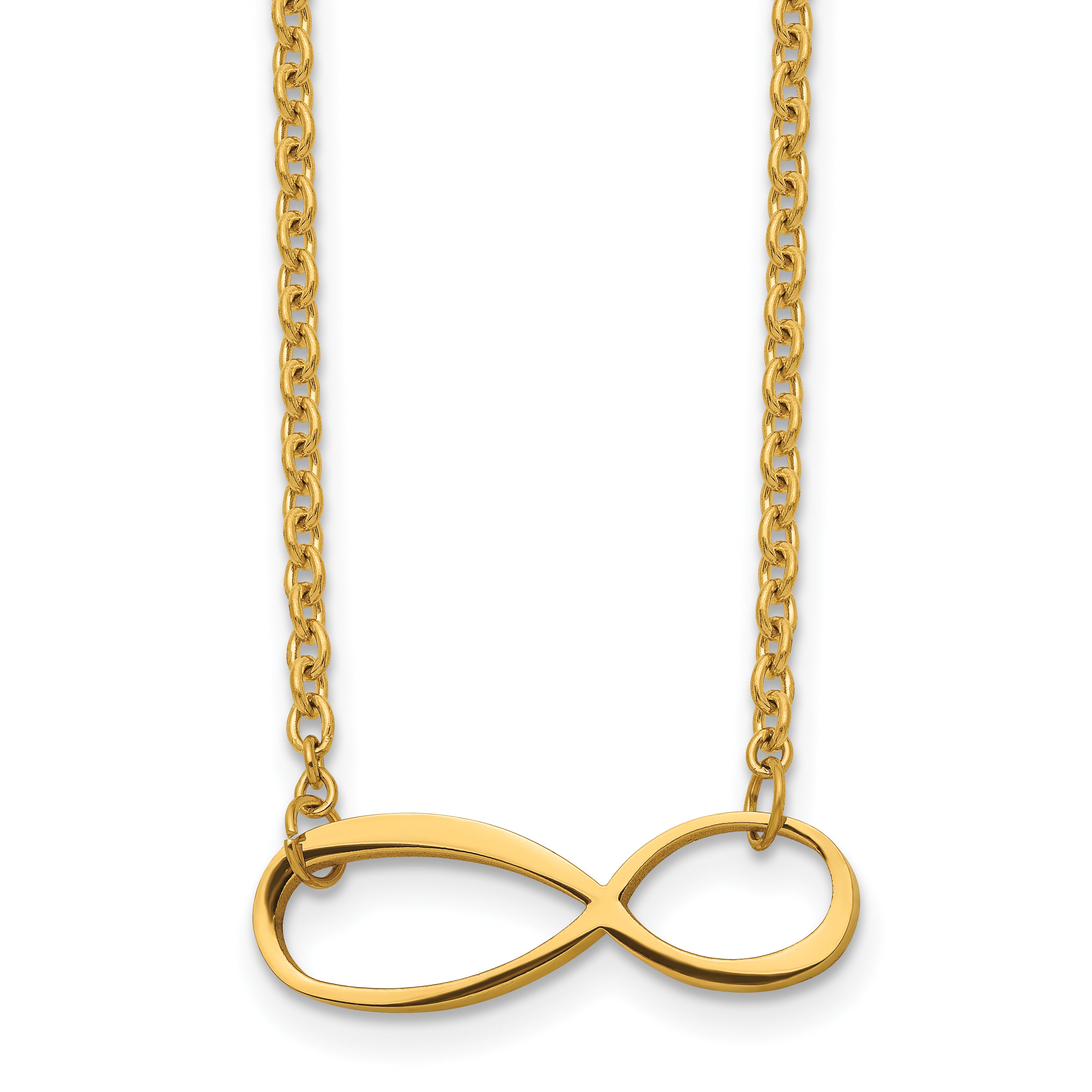 Chisel Stainless Steel Polished Yellow IP-plated Infinity Symbol on a 20 inch Cable Chain Necklace Main image