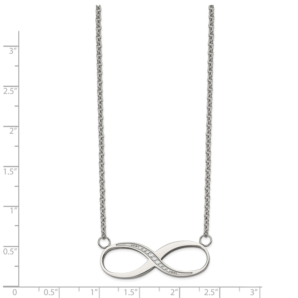 Chisel Stainless Steel Polished Infinity Symbol with CZ on a 20 inch Cable Chain Necklace