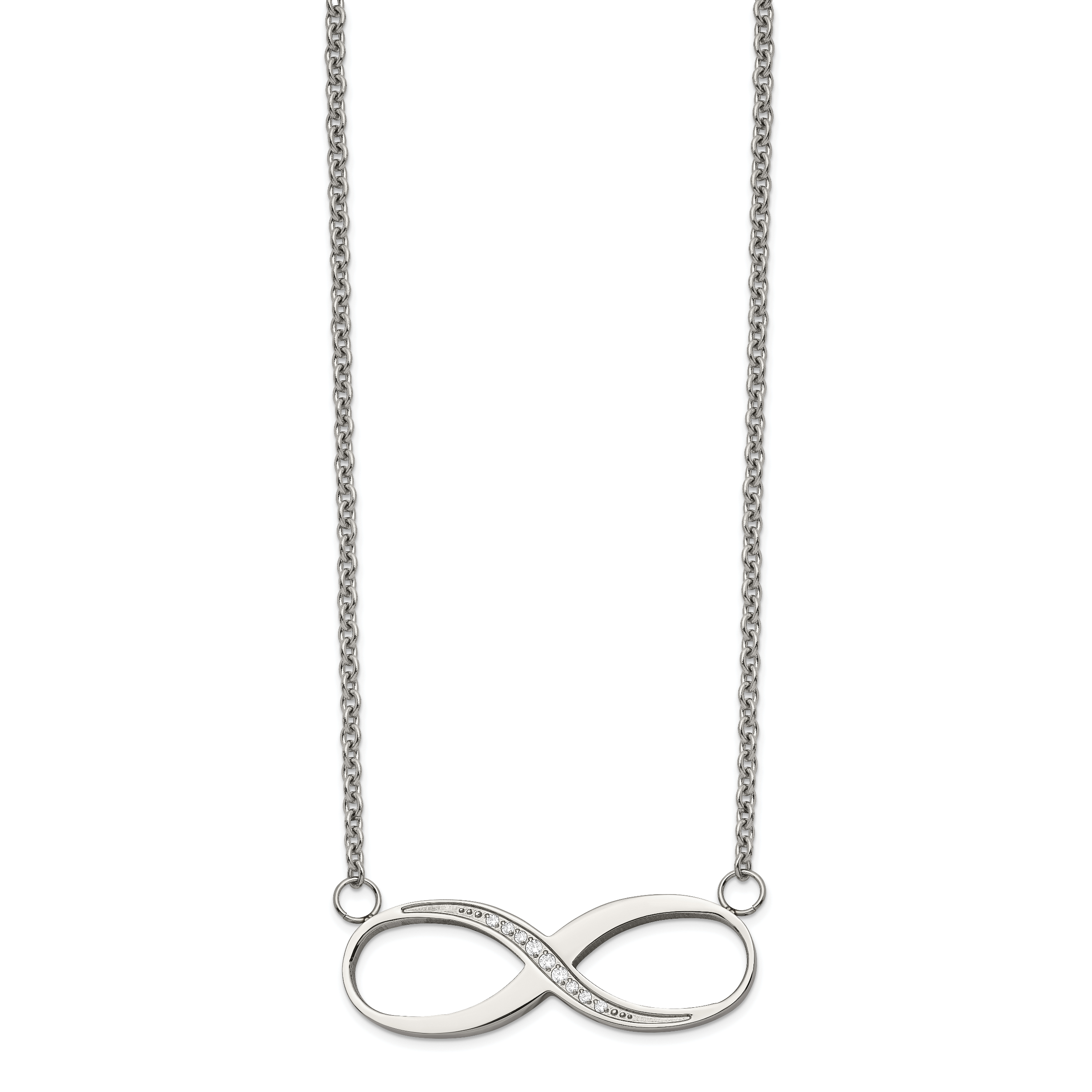Chisel Stainless Steel Polished Infinity Symbol with CZ on a 20 inch Cable Chain Necklace Main image