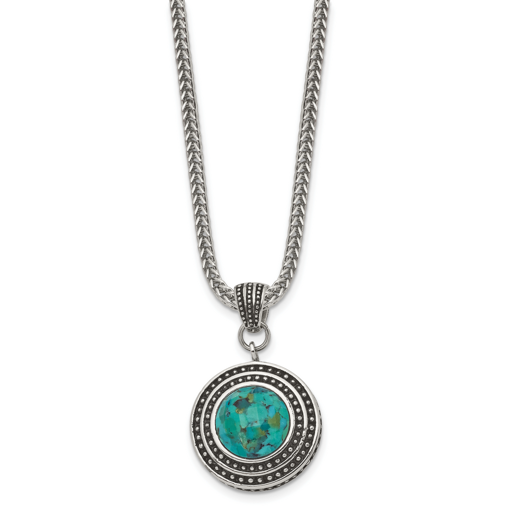 Antiqued Turquoise Necklace in Stainless Steel