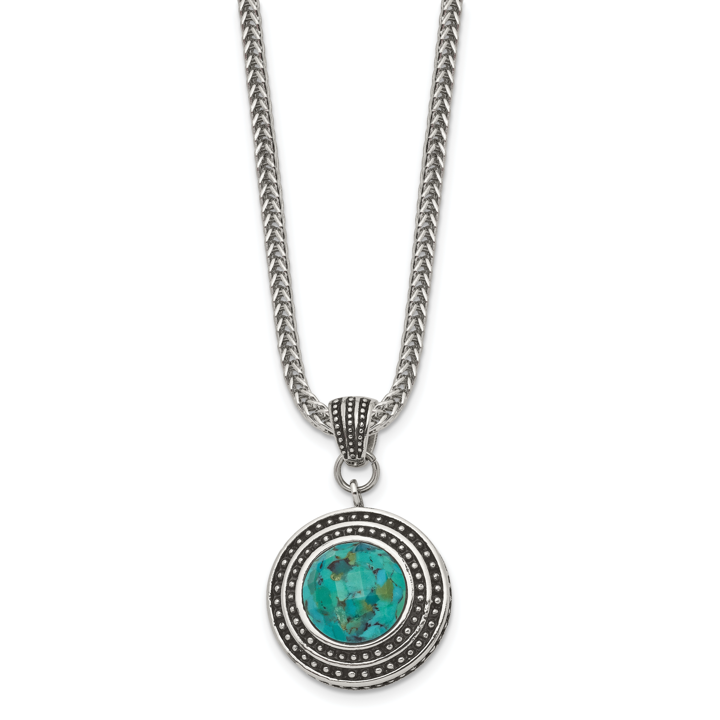 Antiqued Turquoise Necklace in Stainless Steel