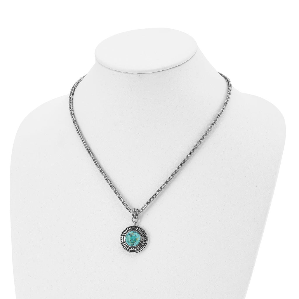 Antiqued Turquoise Necklace in Stainless Steel