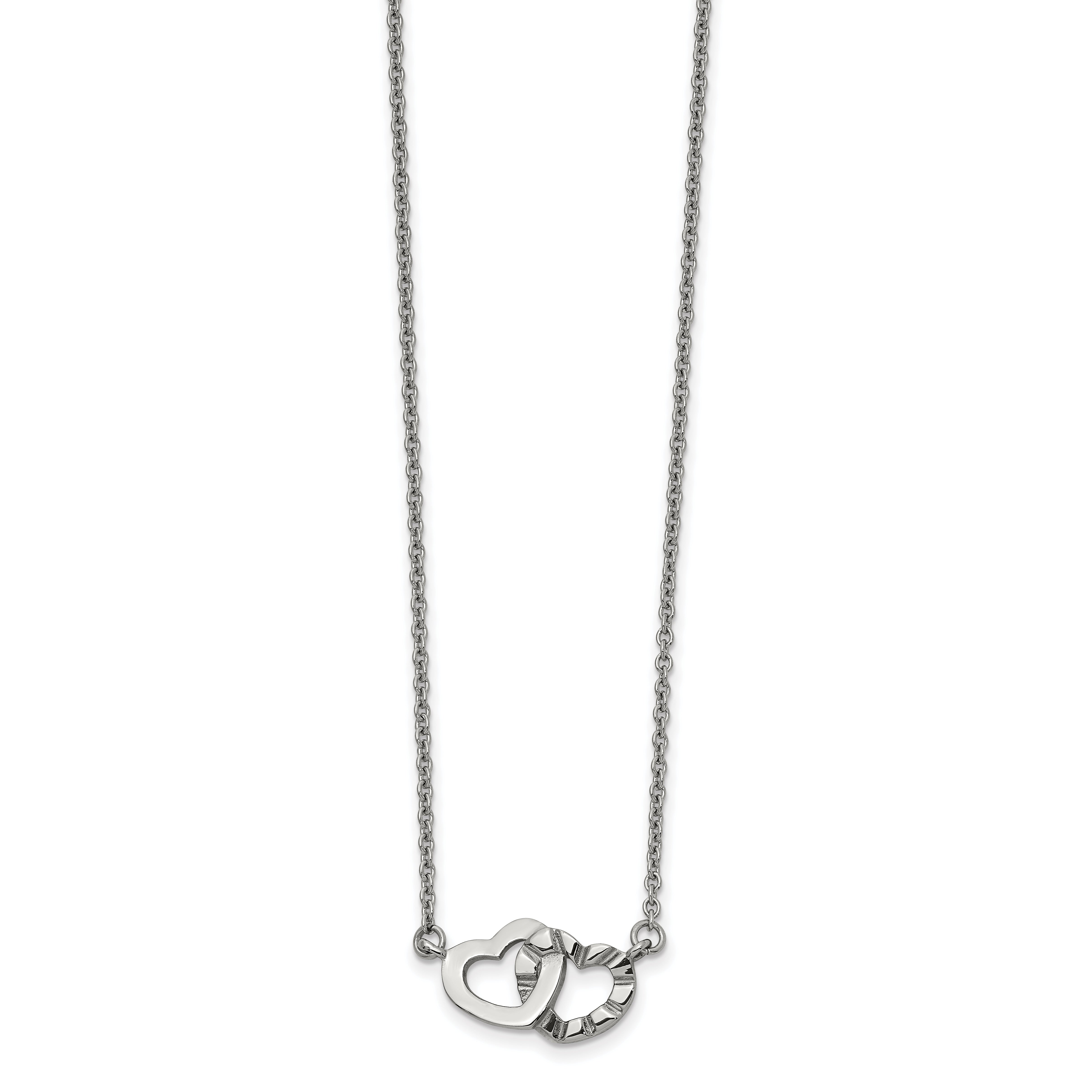 Chisel Stainless Steel Polished and Textured Interlocking Hearts on an 18 inch Cable Chain Necklace Main image