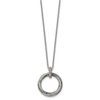 Stainless Steel Antiqued and Polished Black/Clear CZ Circle 18in Necklace