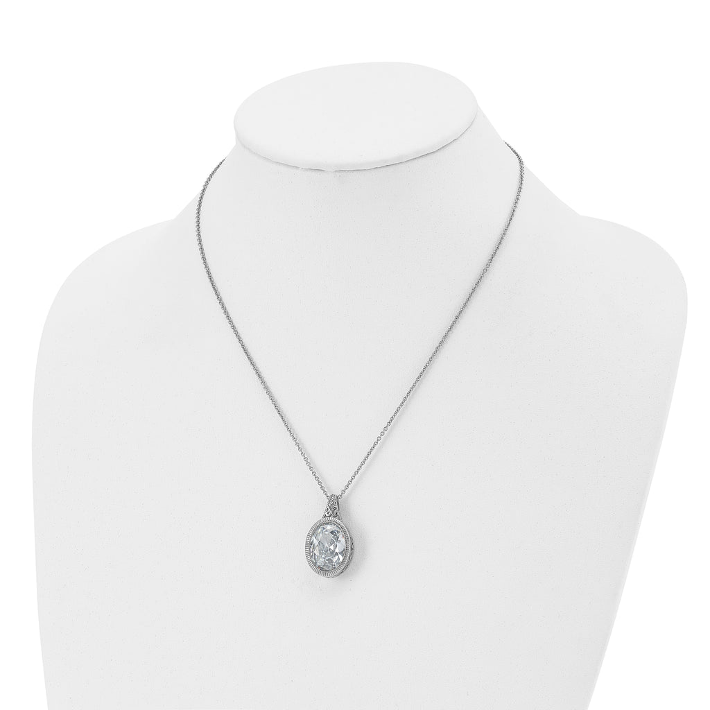 Chisel Stainless Steel Brushed and Polished Crystal Oval Pendant on an 18 inch Cable Chain Necklace