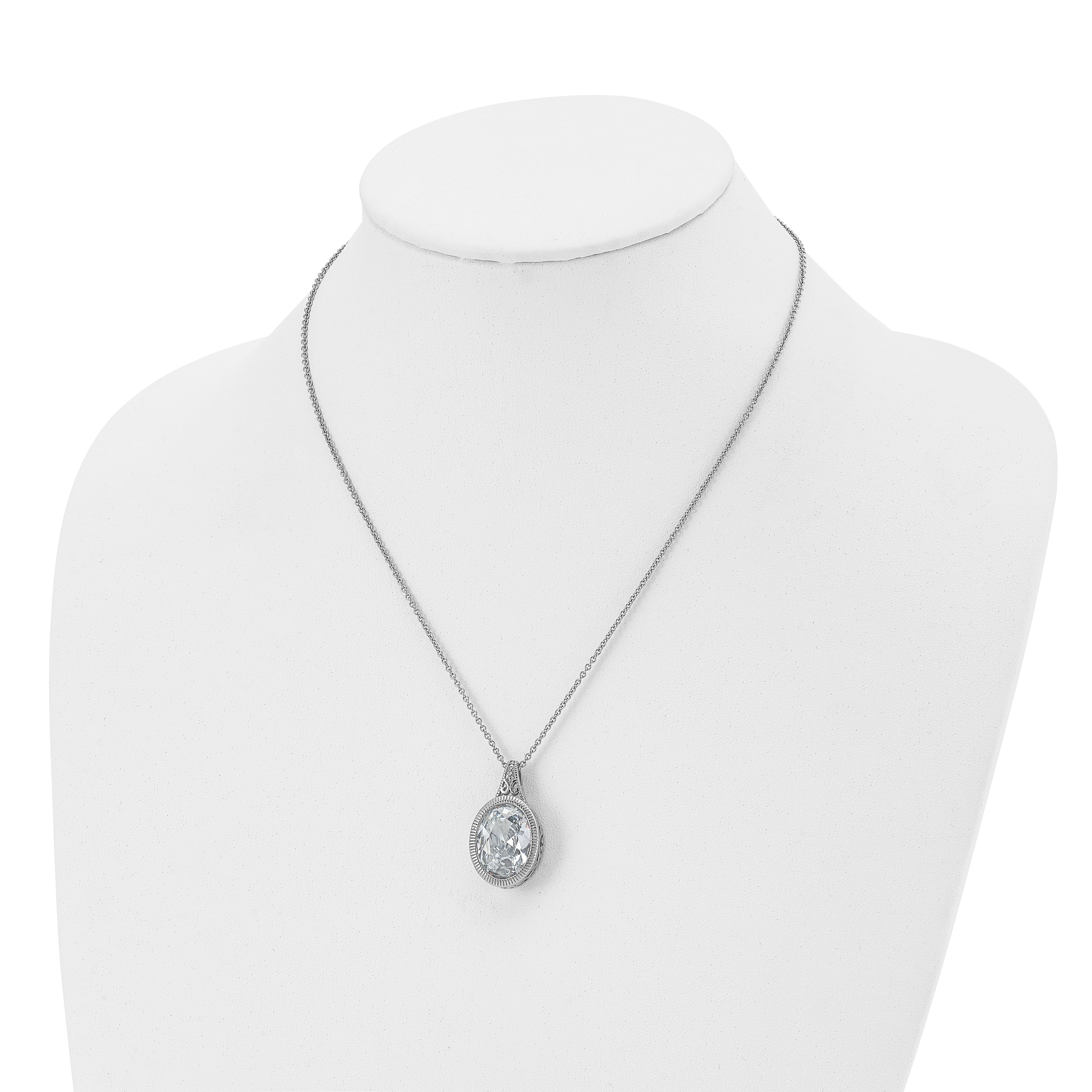 Chisel Stainless Steel Brushed and Polished Crystal Oval Pendant on an 18 inch Cable Chain Necklace